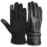Vbiger Winter Pu Leather Warm Touch Screen Gloves, Warp-knitted Velvet Cashmere Male Gloves in Moderate Size (Black)