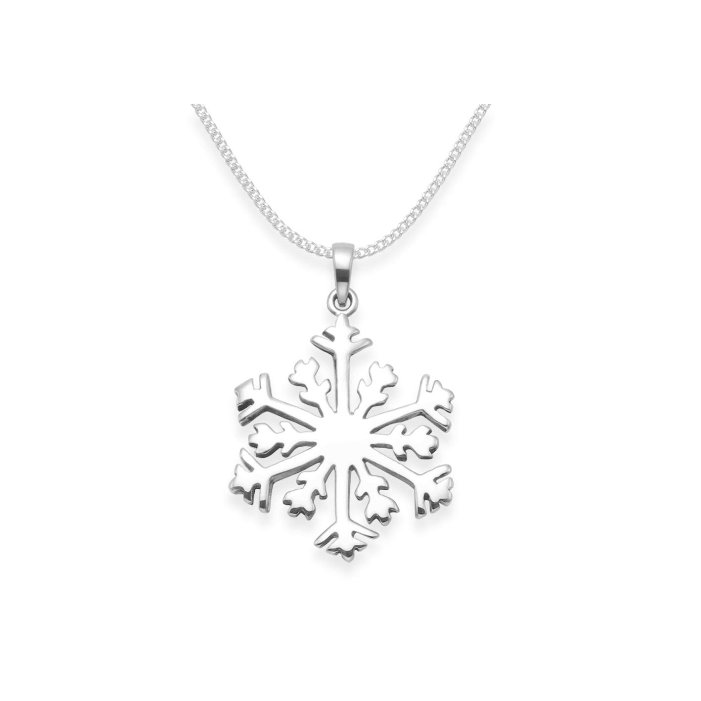 Heather Needham Silver Children's Sterling Silver Snowflake Necklace on 15” Silver chain - Size: Small 14mm. Snowflake Pendant in a Christmas Box 8174S/15