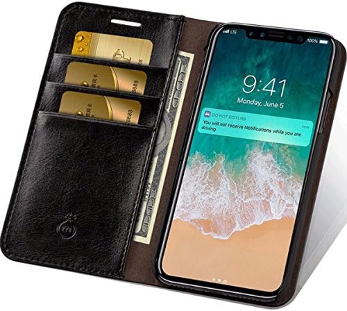 iPhone X Case Leather Wallet Phone Case with Slim Flap Cover and Card Slots 3 Cards (Black)