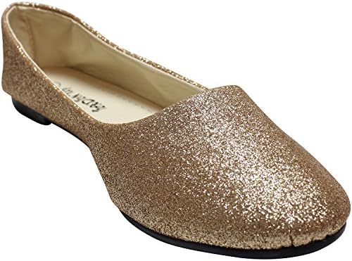 Women's Fashion Ballet Flats Glitter Round Toe Slip On Shoes, Black, 8 B(M) US