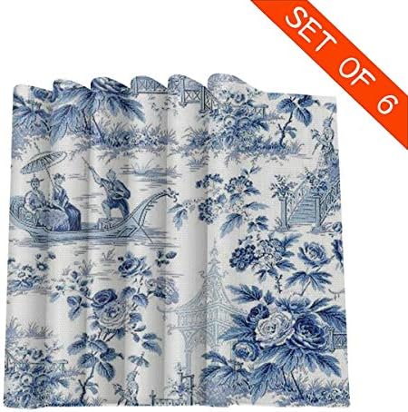 Placemat Set of 6 Chinese Style Powder Blue Chinoiserie Toile Placemats for Dining Table Kitchen Decoration Table Mats 12 X 12 Inches