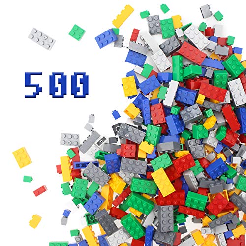 Building Blocks 500 Pieces Set, Building Bricks Creative DIY Interlocking Toy Set Random Colors Mixed Shape ABS Puzzle Construction Toys Set for Kids and Toddlers (500 PCS)