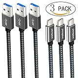 Usb Type C Cable, 3 Pack [3.3ft/Dark Grey] wellead Usb C Cable Usb 3.0 Nylon Braided for Samsung Galaxy S8, Google Pixel, Nintendo Switch, Nexus 6p and More