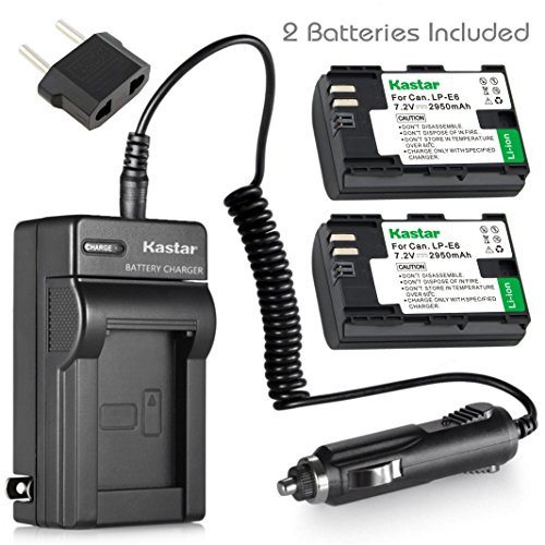 Kastar Charger and Battery 2x for Canon LP-E6 LP-E6N, Canon EOS 60D 60Da EOS 70D XC10, EOS 5D Mark II 5D Mark III 5D Mark IV, EOS 5DS 5DS R, EOS 6D 7D Mark II, BG-E14 BG-E13 BG-E11 BG-E9 BG-E7 BG-E6