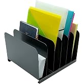 Huron Desktop File Binder Organizer Storage Vertical 6 Slot, Black Commercial Grade Steel