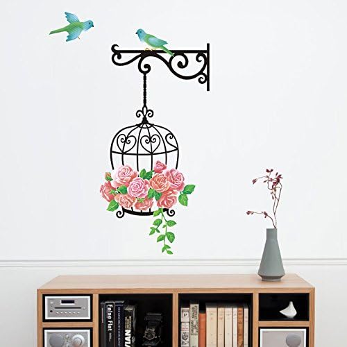 Yesfeel Floral Bird Cage Wall Decal Stickers, Perfect For Children Bedroom Living Room Lounge Room Café, Elegant Classic and Cute