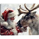 Santa's Reindeer Framed Christmas Canvas Wall Art for Living Room, Winter Pictures Wall Decor Canvas Prints for Bedroom, Santa Christmas Gifts, 8x12 Poster Artwork for Wall Decorations