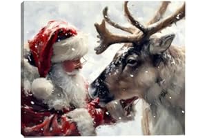 FLZYKGPA Santa's Reindeer Framed Christmas Canvas Wall Art for Living Room, Winter Pictures Wall Decor Painting Prints for Bedroom, Santa Christmas Gifts, 12x18 Poster Artwork for Wall Decorations