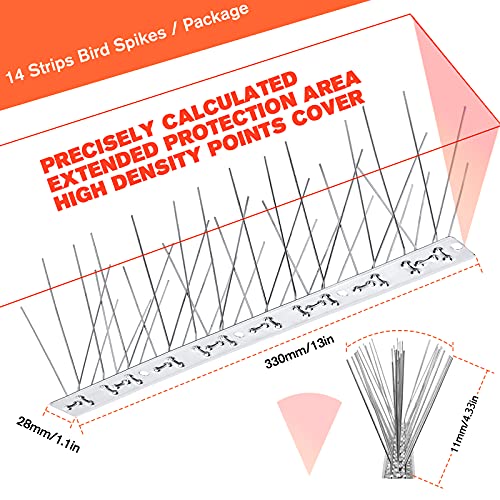 WELLUCK Bird Spikes for Small Birds Pigeons, 15 Feet /14 Strips Anti Bird Fence Spike, Nest