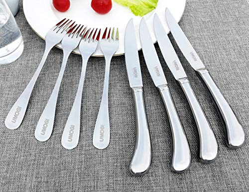 Steak Knives and Forks Set of 8 - Premium Stainless Steel, Polished Shiny Blade & Handle Dishwasher Safe - Straight Edge Non Serrated - Kitchen Tableware Knives Cutlery Set,Dinner Forks & knives UMOGI