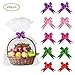 Kolewo4ever 20 Pack 30x44inches Clear Basket Bags Pull Bow Set 10 Packaging Bags Cello Cellophane Wrap 10 Ribbon Bows For Easter