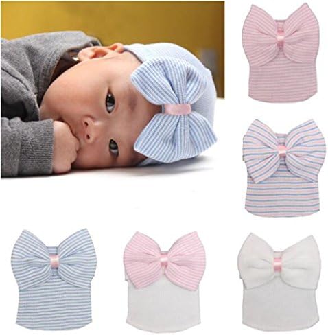 Xugq66 5pcs Newborn Baby Girl Nursery Beanie Hospital Hat with Bow
