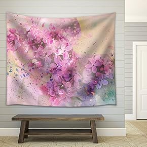 Watercolor Branch of Lilac - Fabric Wall Tapestry Home Decor - 51x60 inches