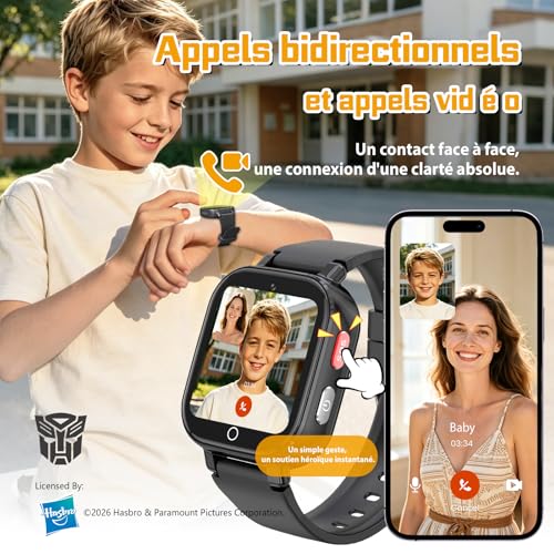 Transformers 4G Kids Smart Watch with GPS Tracker for Boys Girls Two Way Call Video Chat SOS IP68 Waterproof Pedometer Gift for Child 4-12 Year Olds