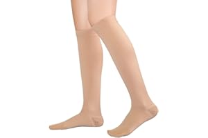 TOFLY® Compression Stockings (Pair), Grade Firm Support 20-30mmHg, Opaque, Unisex, Close-Toe Knee High Compression Socks for Varicose Veins, Edema, Shin Splints, Nursing, Travel, Beige M