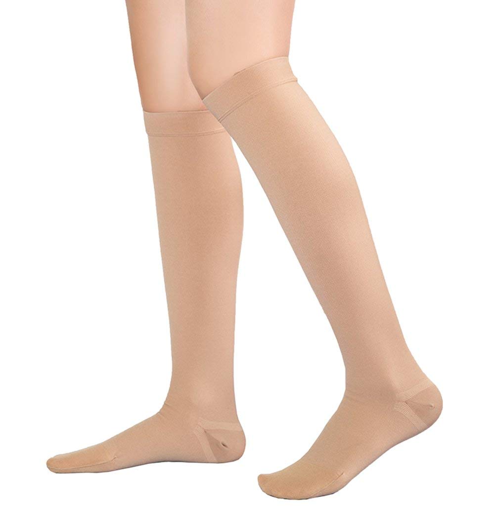 TOFLY® Compression Stockings (Pair), Medical Grade Firm Support 20-30mmHg, Opaque, Unisex, Close-Toe Knee High Compression Socks for Varicose Veins, Edema, Shin Splints, Nursing, Travel, Beige XXL — image 1