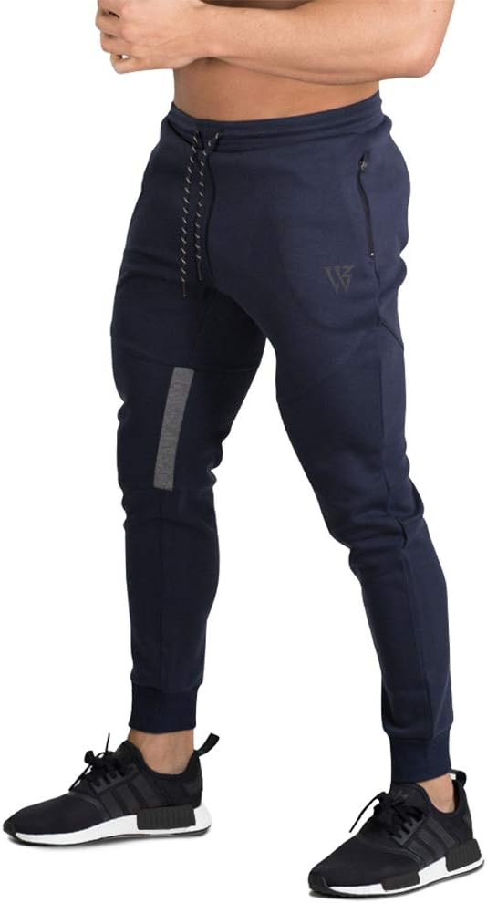 EK Men Stripe Gym Joggers Pants, Causal Slim fit Tapered Workout Training Sweatpants with Zipper Pocket