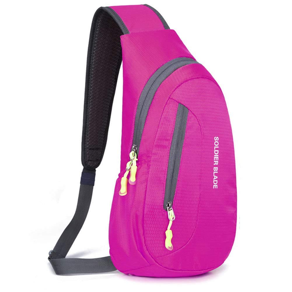 Outdoor Sling Crossbody Shoulder Chest Bag Pack Running Hiking Cycling Travel Backpack for Men Woman Teens, Rose red