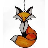 WeDcpcin Stained Glass Window Hanging red Fox Sun Catcher Home Decoration Window Panels Gifts for mom,Ladies and Fox aficionados