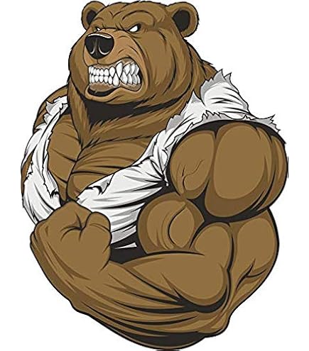 Angry Bear Powerlifting Vinyl Decal - Muscular Animal Dumbbell Bumper Sticker 5 Inch