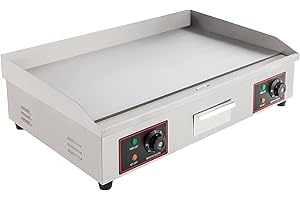 GEYOPMID Commercial Griddle, 110V 3KW 30" Electric Griddle 430 Stainless Steel 110V Electric Blackstone Griddle&122°F-572°F Temperature Range Electric Flat Top Griddle for Snack Stores, Canteens
