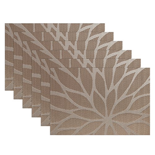 SICOHOME Placemats,Set of 6,Brown,Dining Table Placemats,Woven Vinyl Kitchen Placemats