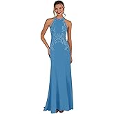 Seabinayed Long Lace Mother of The Bride Dresses Halter Mermaid Satin Formal Dress for Women Wedding Guest