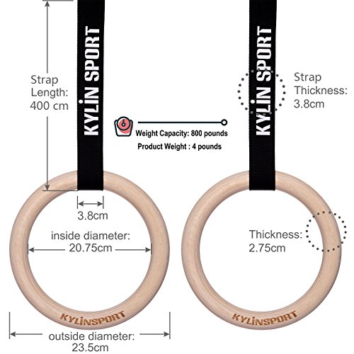 KYLIN SPORT Gymnastic Rings with Adjustable Straps Heavy Duty Exercise