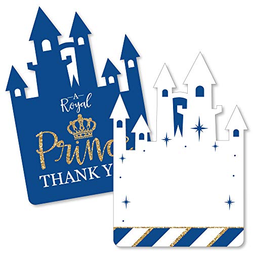 Big Dot of Happiness Royal Prince Charming - Shaped Cards - Baby Shower or Birthday Party Thank You Note with Envelopes - Set of 12