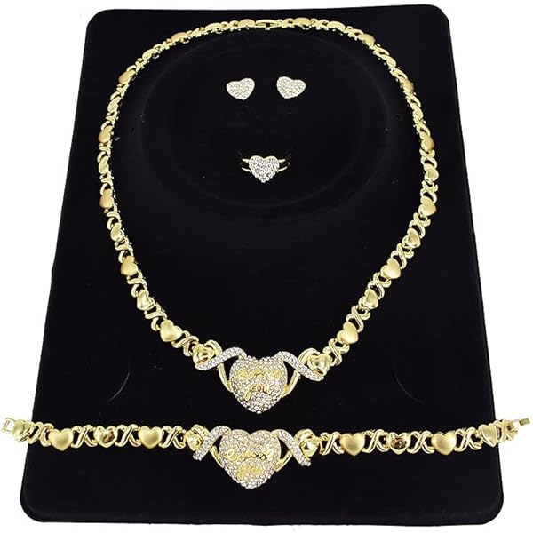 HUGS &KISSES Xo Set Necklace Bracelet Earrings Ring Gold Filled