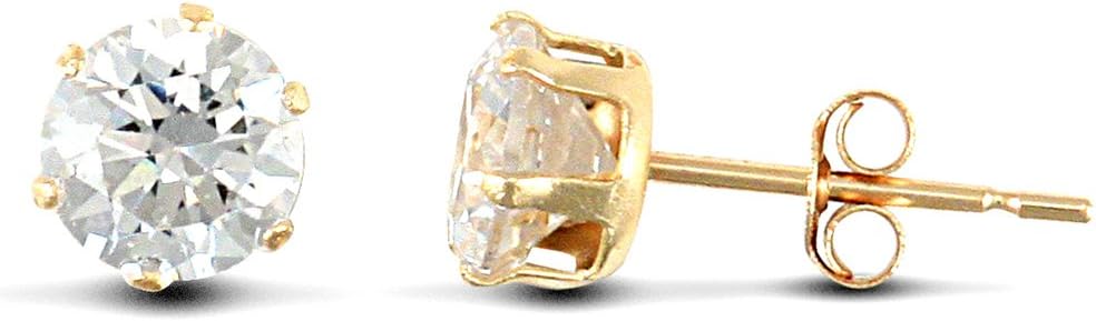 Jewelco London9ct Yellow Gold White Round Brilliant Cubic Zirconia 6 Claw Solitaire Stud Earrings, 5mm