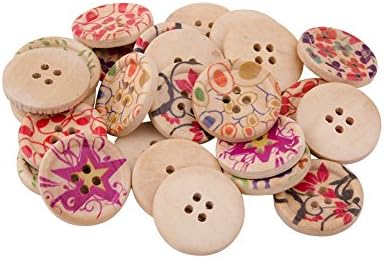 Pandahall 1 Bag (100pcs/bag) 25mm Assorted Colour Round Painted 4-hole Basic Sewing Wooden Buttons for Scrapbooking Craft DIY