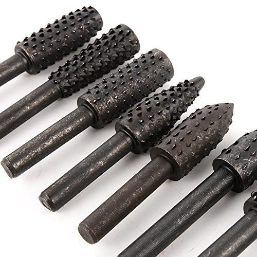 Set of 10pcs Rotary Burrs with 1/4" (6mm) Shank, Wood Carving File Rasp Drill Bits Chisel Shaped Rotating Embossed Grinding Head Power Tools