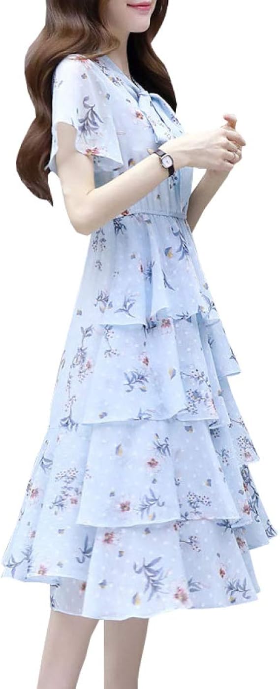 Amazon ワンピース レディース ロング丈 S 夏 花柄 シフォン 半袖 透け感 お洒落 上品 着痩せ きれいめ フレア おおきいサイズ マキシ ワンピース リゾートワンピース 通勤 Ol お出かけ ワンピース チュニック 通販