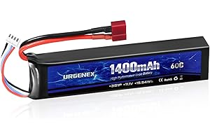 URGENEX Airsoft Battery 11.1V 1400mAh 60C High Discharge Rate Lipo Battery Pack with Dean-Style T Plug Rechargeable 3S Lipos Fit for Airsoft Model Guns