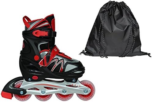 Epic Drift Black & Red Adj. Inline Roller Skates w/All LED Light Up Wheels + Bonus Drawstring Bag! (Youth 1-4)