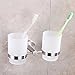 Double Toothbrush Holder, Angle Simple SUS304 Stainless Steel Wall Mounted Glass Tumbler Holder with Frosted Glass Cup Toothpaste Razor Organizer Bathroom Storage, Brushed Nickel