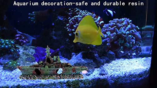 DOOGYEE Artificial Resin Shipwreck Aquarium Decorations,Fish Tank Decorations Accessories,Perfect Fish Hideouts for Freshwater Saltwater Aquarium Décor