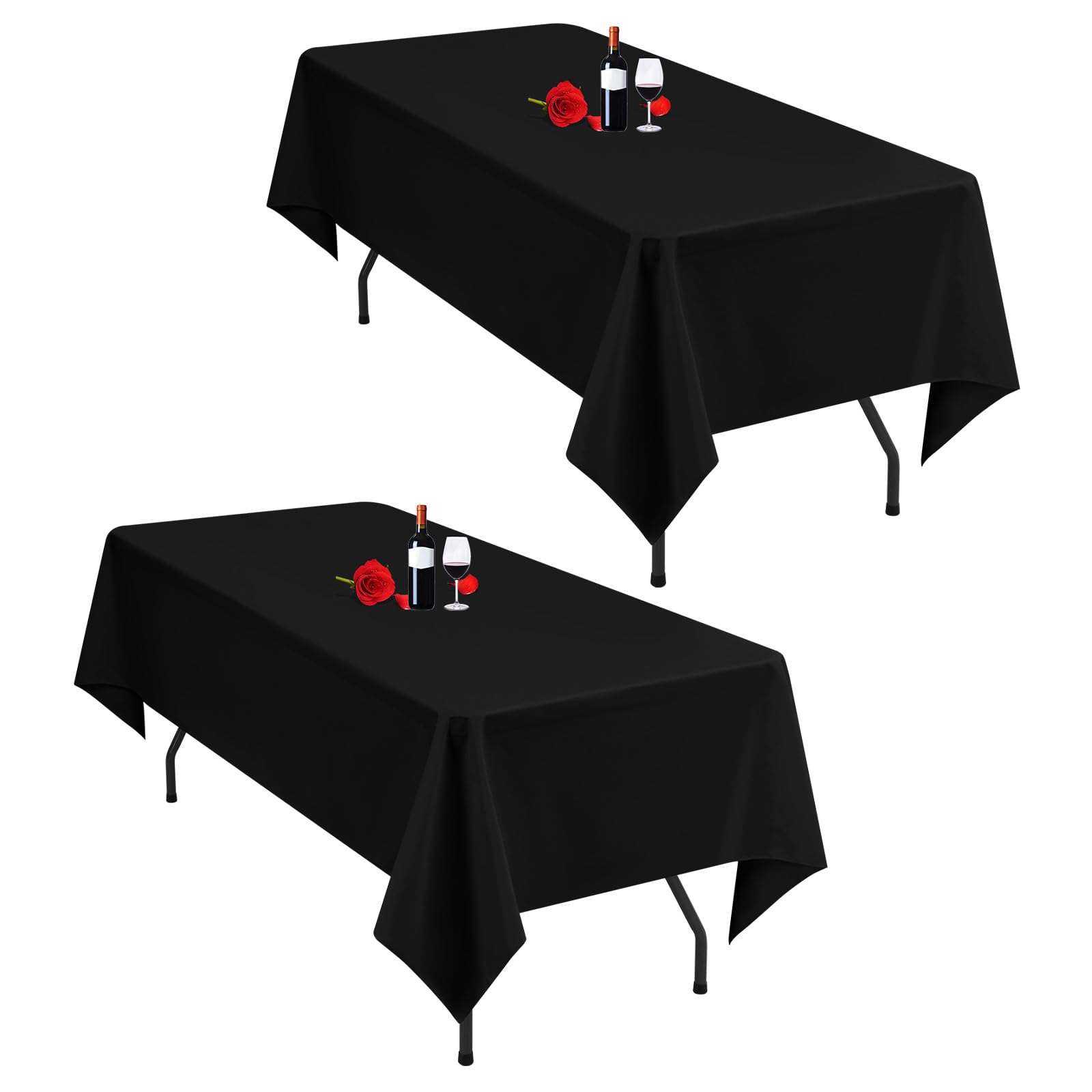 Lumaycens 2 Pack Black Tablecloth 60x102Inch Table Cloths Rectangle Polyester Farbic Tablecloths For 6 Foot Tables Washable Black Table Cloth Rectangular for Wedding Party Banquet — image 1