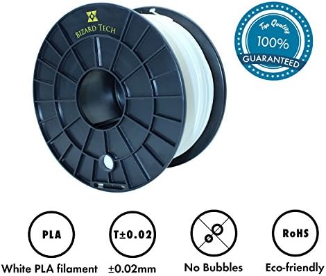 3D Printer Filament PLA, Dimensional Accuracy +/- 0.02mm , 1.75mm, 2.2 lb (1kg Spool), White PLA filament, Excellent filament for 3D printer and 3D printing pen