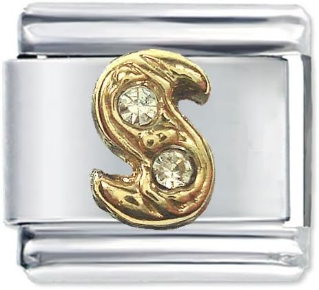Quiges - 9mm Italian Style Charm Link Module Stainless Steel Zirconia Gold Alphabet Letter S for Italian Style Bracelets