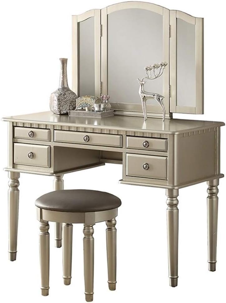 Amazon Com Bobkona F4079 St Croix Collection Vanity Set With Stool Silver Furniture Decor