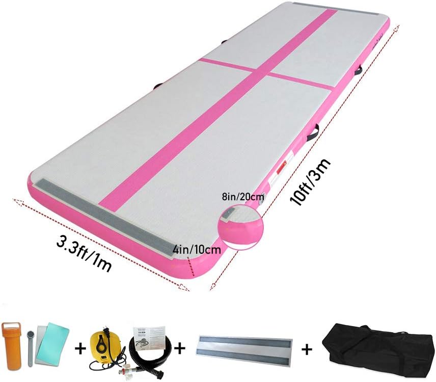 EJIA Air Track Gymnastics Tumbling AirFloor mat with Bravo Electric Pump/Tokyo Championship/for Fitness,Dance Clubs, Schools, Home, Yoga Gym, Cheerleading (Pink, 10ft×3.3ft×4in 300×100×10cm)
