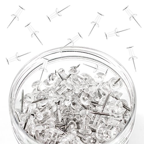 Push Pins Clips,Thumb Tacks for Cork Board Map, Transparent Clear Pins Bulk with Plastic Head,200Count,9/10Inch Steel Point Decorative for Wall Travel World Map