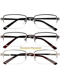 Gafas de lectura Juego de 3 gafas de metal de medio borde para lectores de bisagra de resorte de calidad de lectura para hombres y mujeres