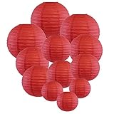 Just Artifacts Decorative Round Chinese Paper Lanterns 12pcs Assorted Sizes (Color: Dark Red)