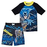 Superhero Little Boys' 2 Piece UPF 50 Rashguard Swim Trunk Set