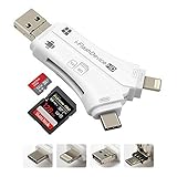 SD Card Reader, 4 in 1 i Flash Drive USB Micro SD &TF Card Reader Adapter for iPhone iPad Mac Android (white)