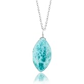 CRYSTALIS Natural Larimar Pectolite Gemstone Pendant Necklace, High Grade Polished Marquise Crystal, Chakra, Healing Cabochon, Gift Giving Women Jewelry, Dainty 925 Sterling Silver Chain 18inch