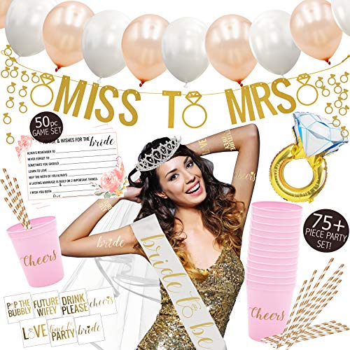 Premium Bachelorette Party Decorations Kit - Bridal Shower Supplies - 75 Items and Favors Included